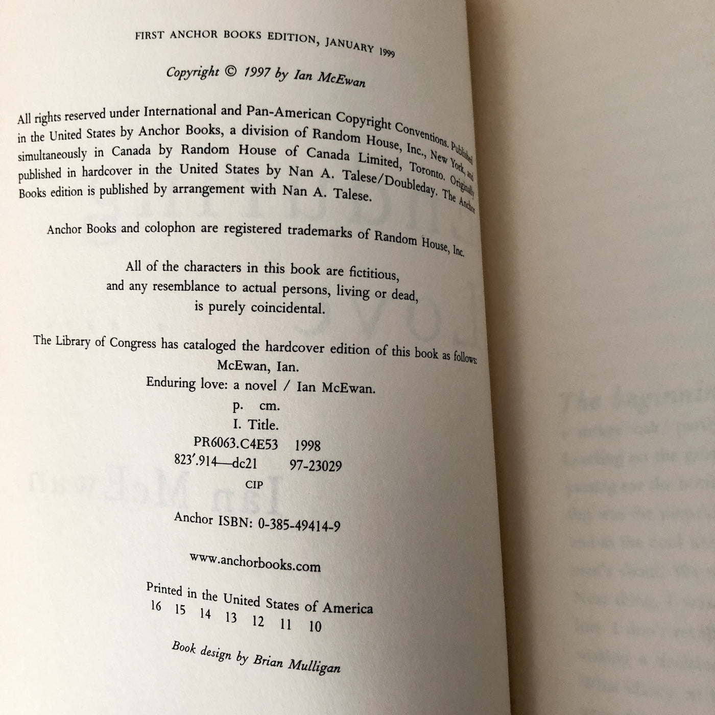 Enduring Love by Ian McEwan [1999 TRADE PAPERBACK]