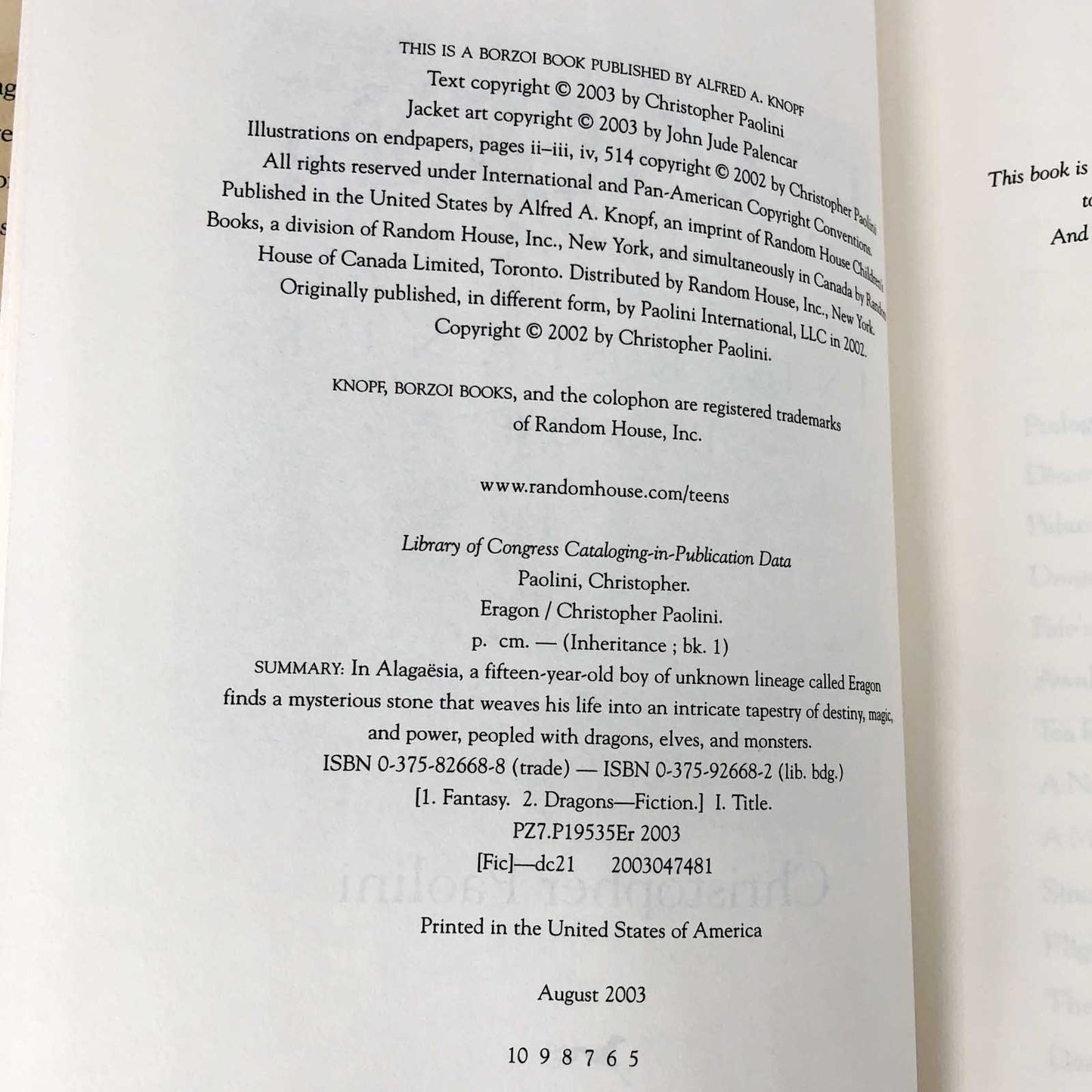 Eragon by Christopher Paolini [FIRST EDITION] 2003