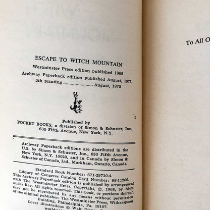 Escape to Witch Mountain by Alexander Key [1975 PAPERBACK]