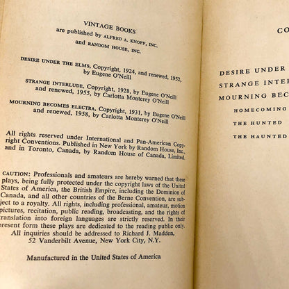 3 Plays by Eugene O'Neill • Desire Under the Elms • Strange Interlude • Mourning Becomes Electra [1958 PAPERBACK OMNIBUS]