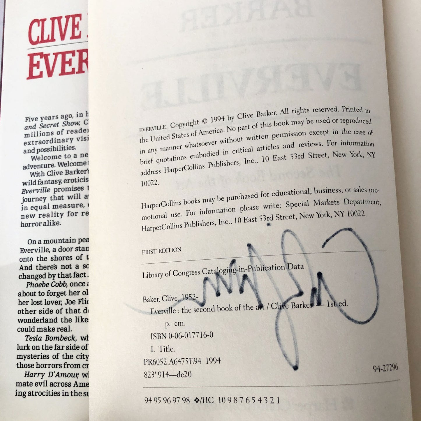 Everville by Clive Barker SIGNED! [FIRST EDITION / FIRST PRINTING] 1994