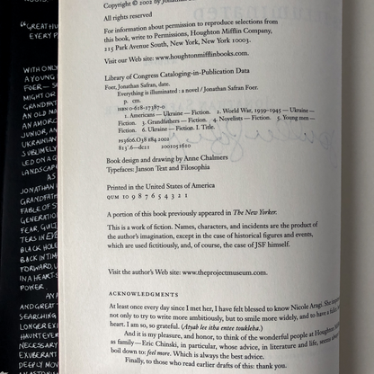 Everything is Illuminated by Jonathan Safran Foer [SIGNED FIRST EDITION] - Bookshop Apocalypse