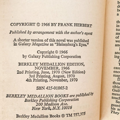 The Eyes of Heisenberg by Frank Herbert [1970 PAPERBACK]