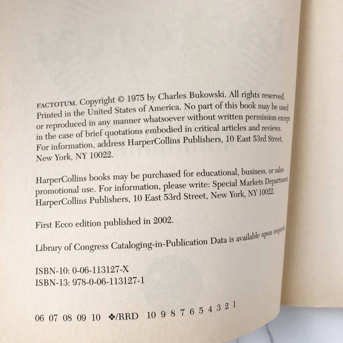 Factotum by Charles Bukowski [TRADE PAPERBACK] 2002 • Ecco