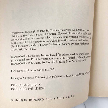 Factotum by Charles Bukowski [TRADE PAPERBACK] 2002 • Ecco