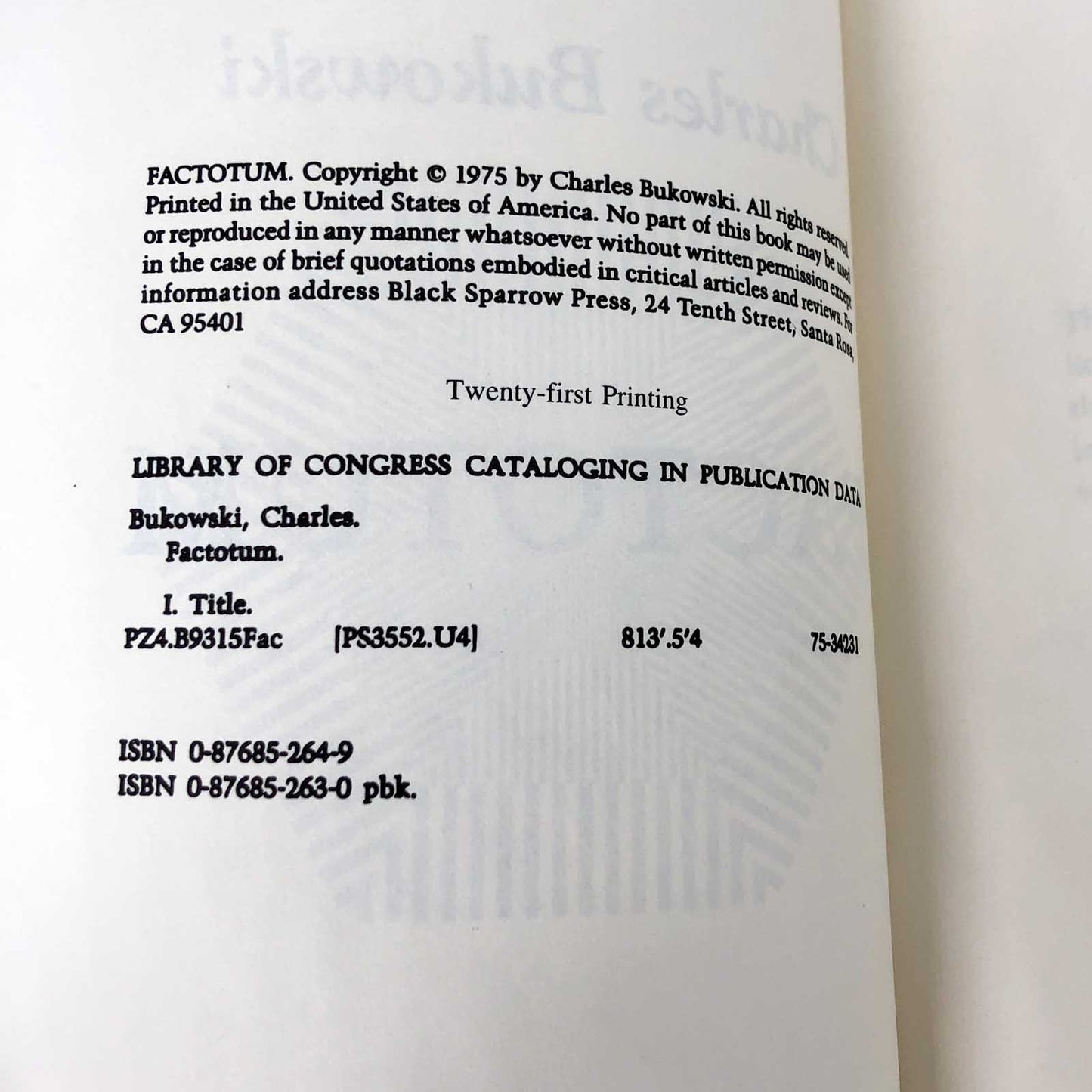 Factotum by Charles Bukowski [FIRST EDITION] 1995 ☙ Black Sparrow Press