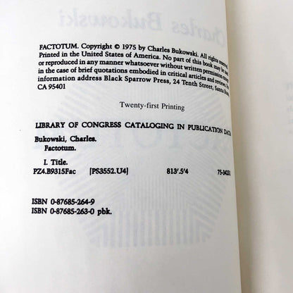 Factotum by Charles Bukowski [FIRST EDITION] 1995 ☙ Black Sparrow Press