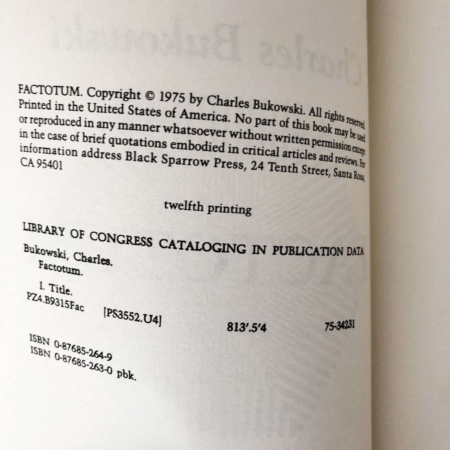 Factotum by Charles Bukowski [FIRST EDITION PAPERBACK]