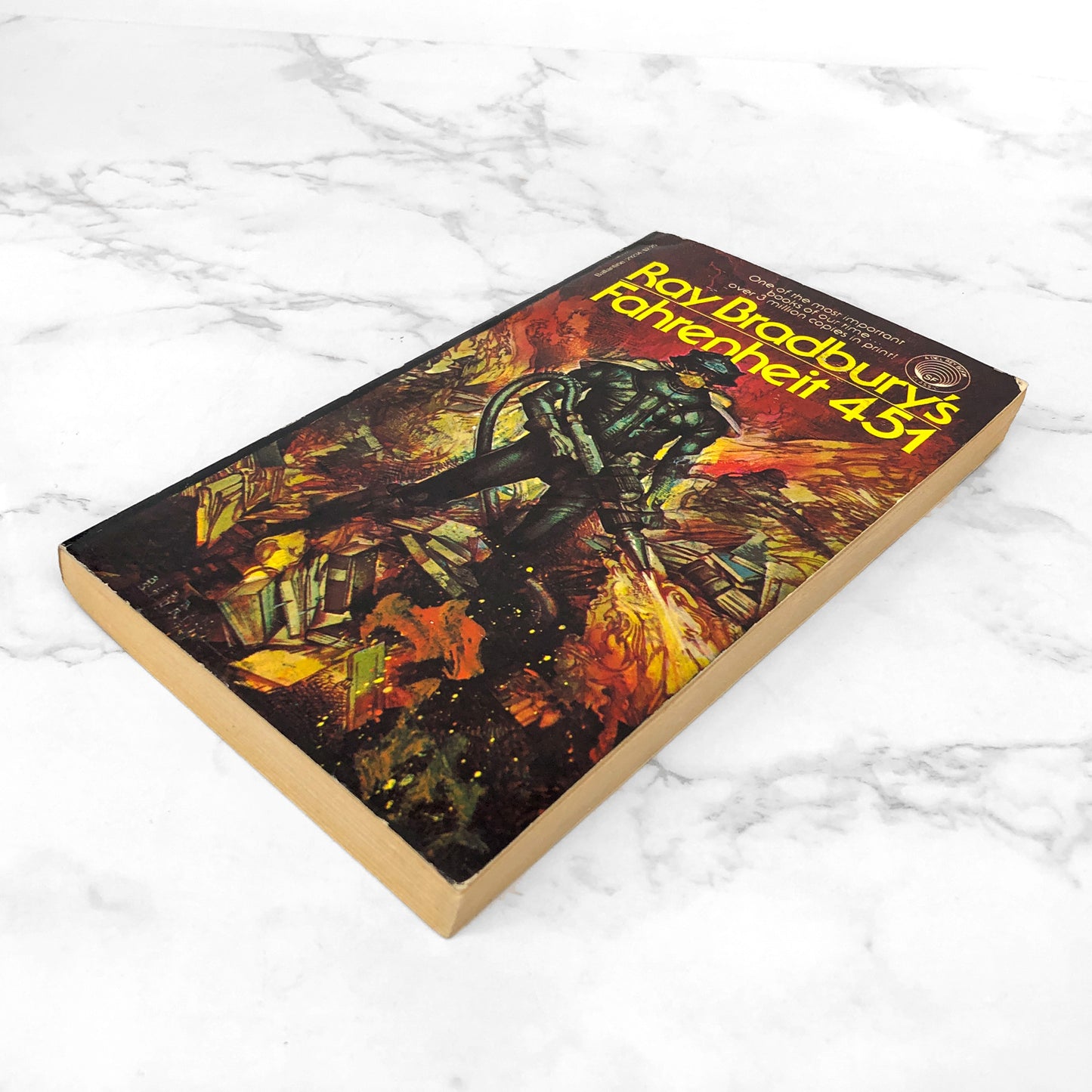 Fahrenheit 451 by Ray Bradbury [1980 PAPERBACK] Rare Barron Storey Cover • Del-Rey