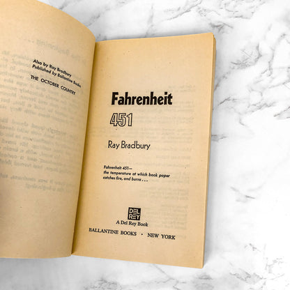 Fahrenheit 451 by Ray Bradbury [1980 PAPERBACK] Rare Barron Storey Cover • Del-Rey