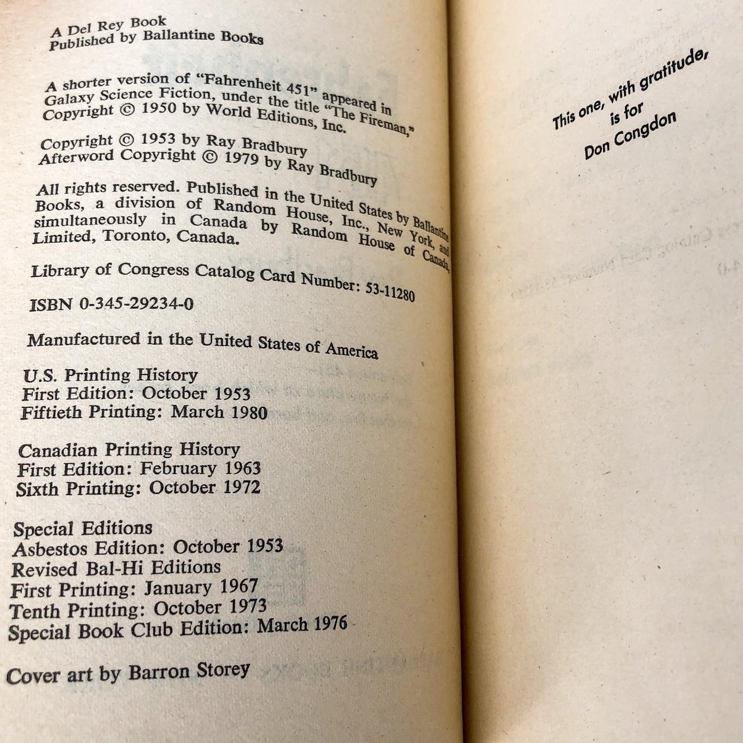 Fahrenheit 451 by Ray Bradbury [1980 PAPERBACK] Rare Barron Storey Cover • Del-Rey