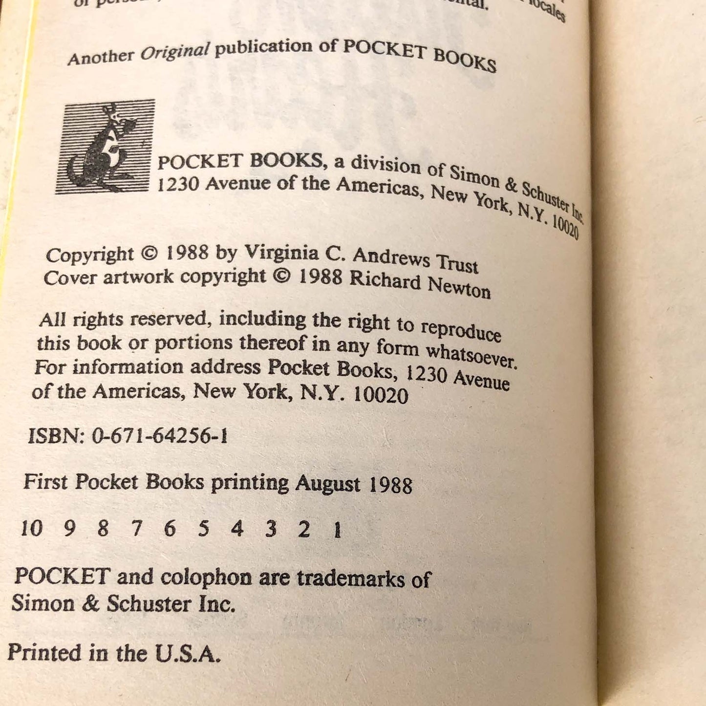 Fallen Hearts by V.C. Andrews [FIRST PAPERBACK PRINTING] 1988