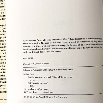 Family Pictures by Sue Miller [FIRST EDITION / 1990]