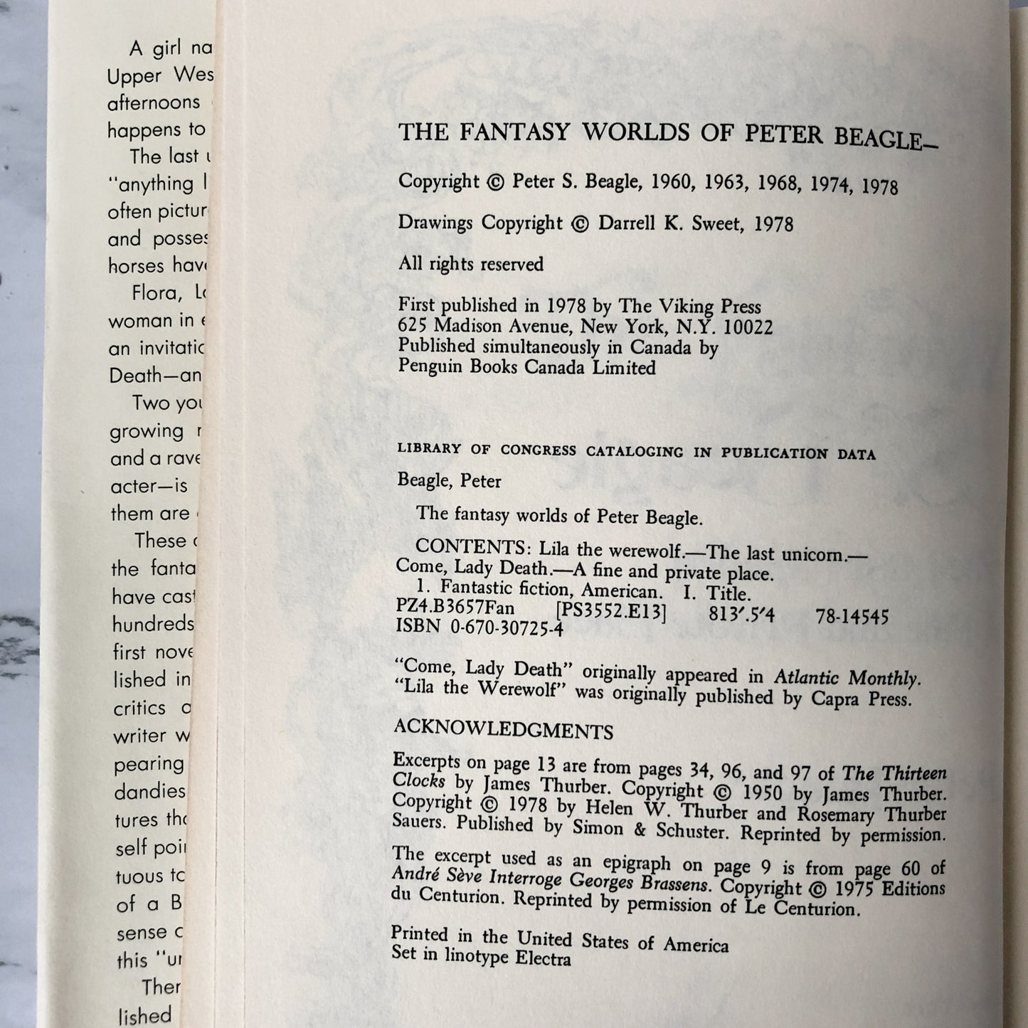 The Fantasy Worlds of Peter Beagle [1978 HARDCOVER ANTHOLOGY]  [The Last Unicorn, Lila The Werewolf, Come Lady Death & A Fine and Private Place] - Bookshop Apocalypse
