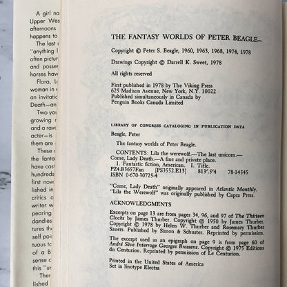 The Fantasy Worlds of Peter Beagle [1978 HARDCOVER ANTHOLOGY]  [The Last Unicorn, Lila The Werewolf, Come Lady Death & A Fine and Private Place] - Bookshop Apocalypse