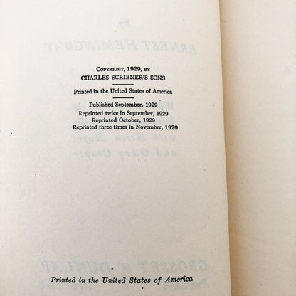 A Farewell to Arms by Ernest Hemingway [FIRST EDITION / THIRD PRINTING] 1929