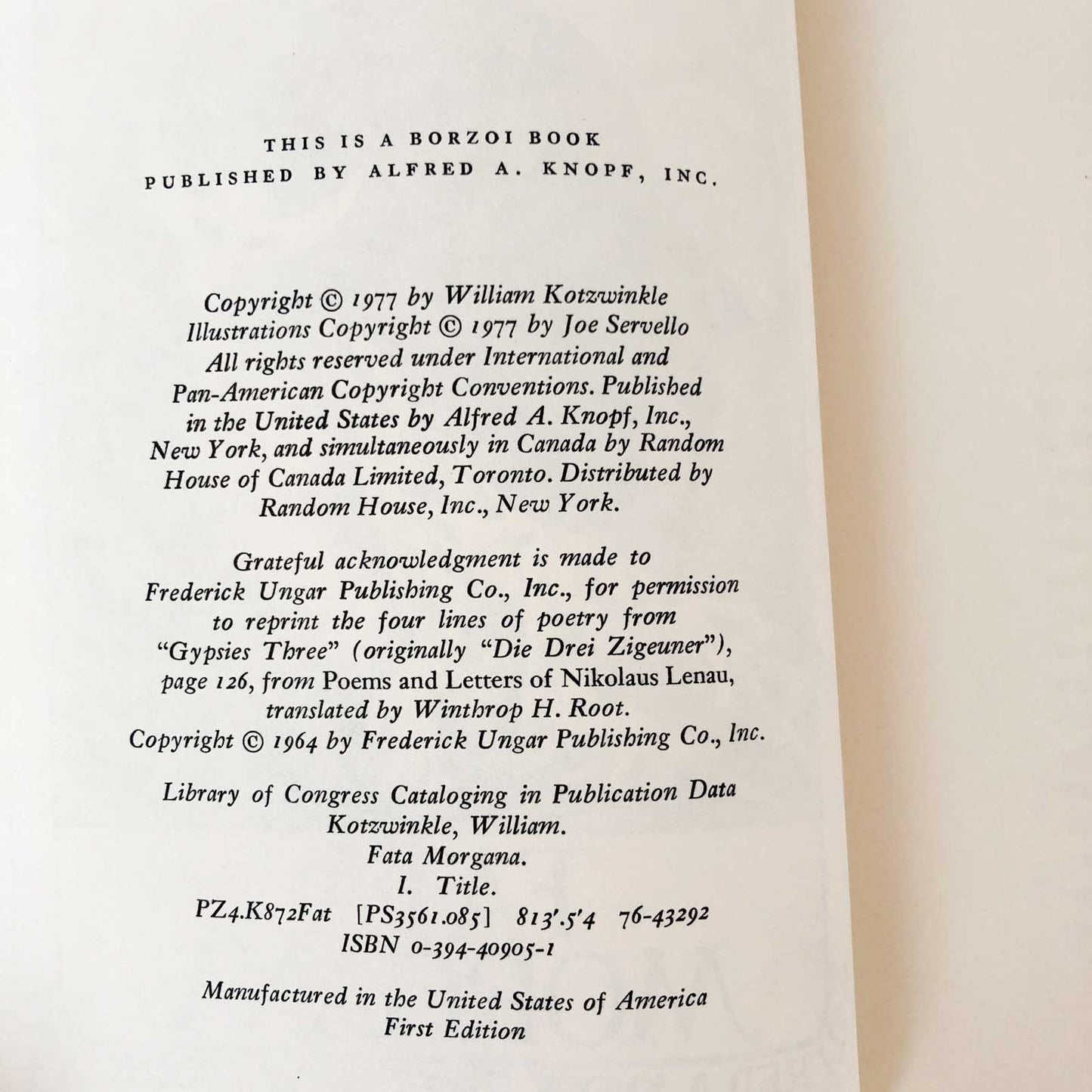 Fata Morgana by William Kotzwinkle [FIRST EDITION / FIRST PRINTING] 1977