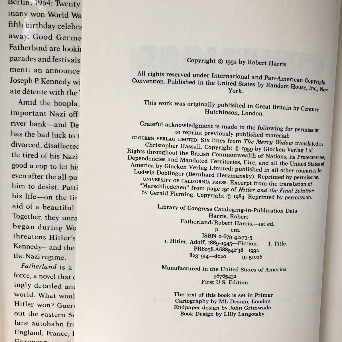 Fatherland by Robert Harris [FIRST EDITION / FIRST PRINTING] - Bookshop Apocalypse