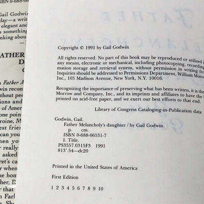 Father Melancholy's Daughter by Gail Godwin [FIRST EDITION • FIRST PRINTING] 1991