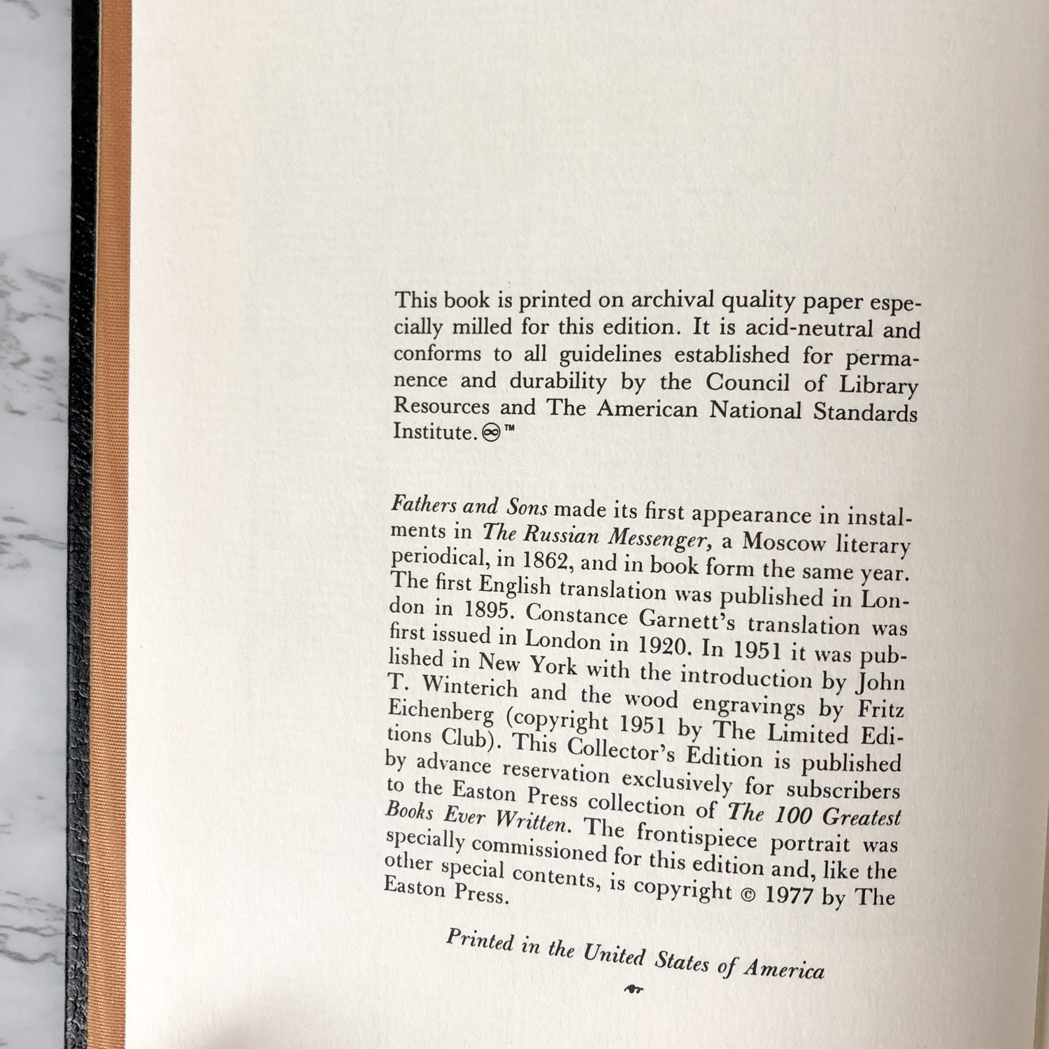 Fathers and Sons by Ivan Turgenev [THE EASTON PRESS / 1977] - Bookshop Apocalypse