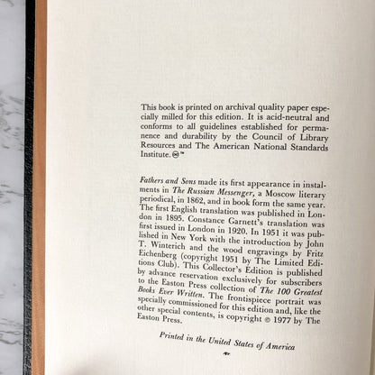 Fathers and Sons by Ivan Turgenev [THE EASTON PRESS / 1977] - Bookshop Apocalypse