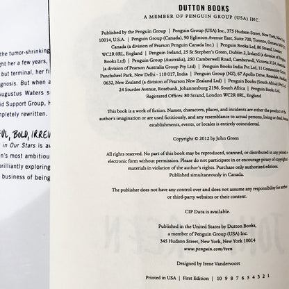 The Fault in Our Stars by John Green SIGNED! [FIRST EDITION / FIRST PRINTING]