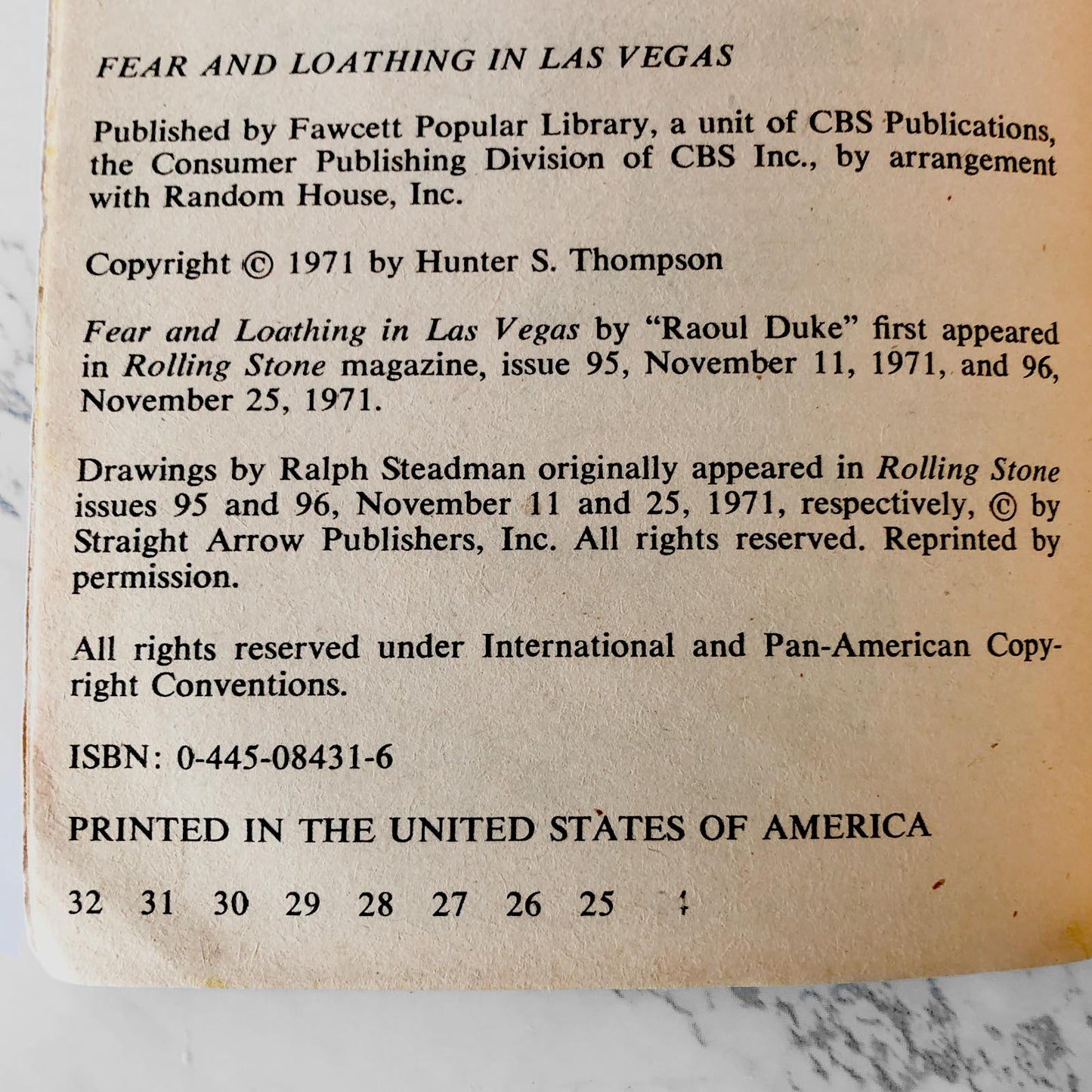 Fear and Loathing in Las Vegas by Hunter S. Thompson [POPULAR LIBRARY PAPERBACK] 1971
