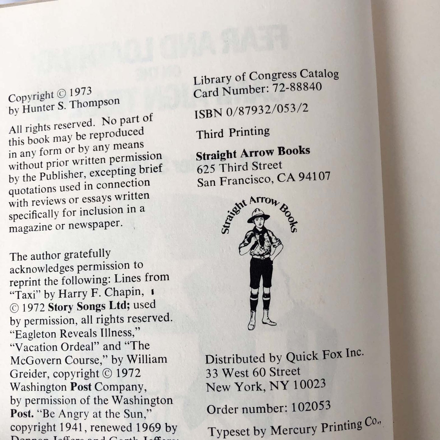 Fear and Loathing on the Campaign Trail '72 by Hunter S. Thompson [FIRST EDITION] 1973