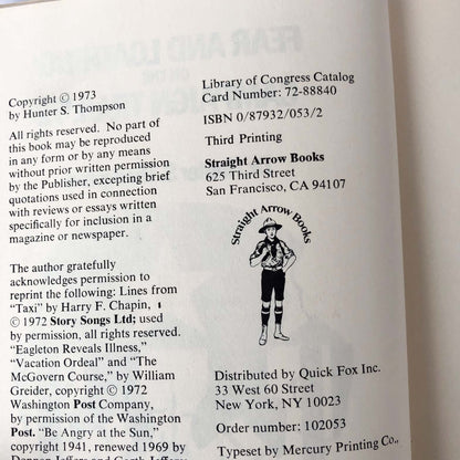 Fear and Loathing on the Campaign Trail '72 by Hunter S. Thompson [FIRST EDITION] 1973