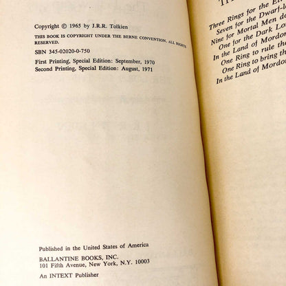 The Fellowship of The Ring by J.R.R. Tolkien [1971 SPECIAL EDITION PAPERBACK]