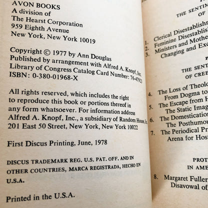 The Feminization of American Culture by Ann Douglas [1978 PAPERBACK]