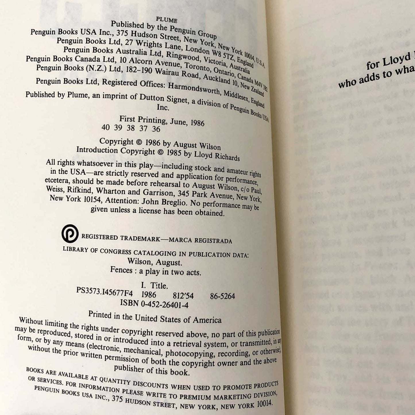 Fences by August Wilson [FIRST PAPERBACK EDITION] 1986