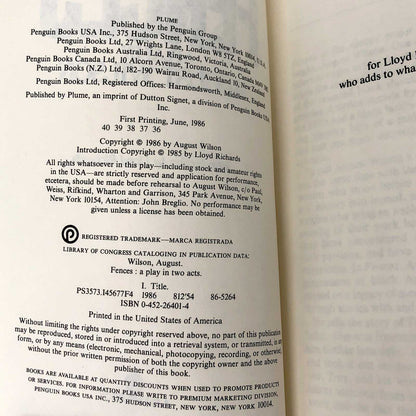 Fences by August Wilson [FIRST PAPERBACK EDITION] 1986