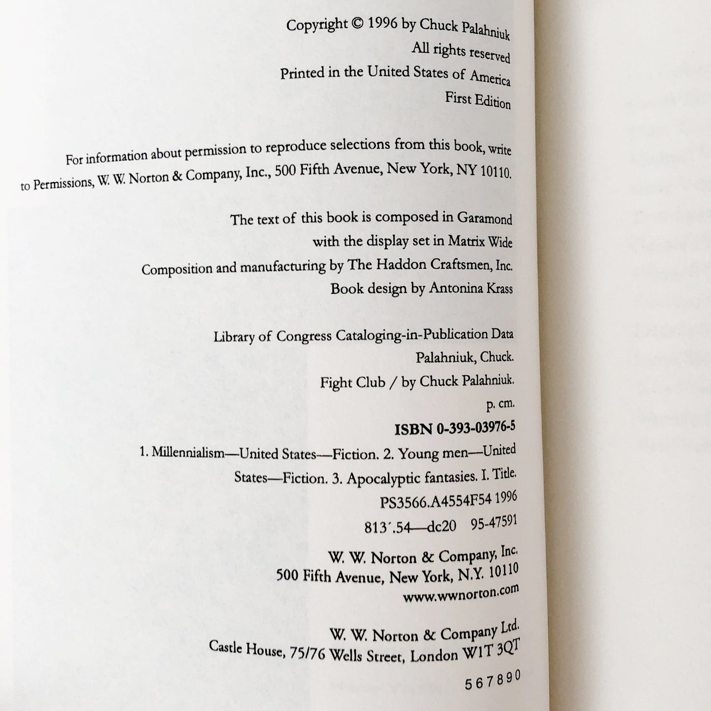 Fight Club by Chuck Palahniuk [FIRST EDITION] 1996