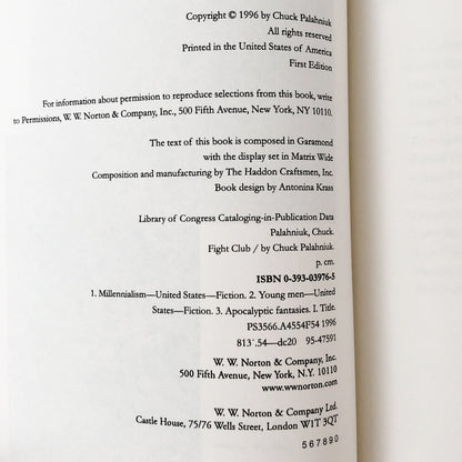 Fight Club by Chuck Palahniuk [FIRST EDITION] 1996