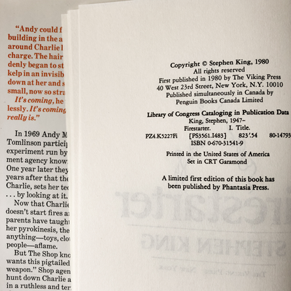 Firestarter by Stephen King [FIRST BC EDITION / 1980] - Bookshop Apocalypse