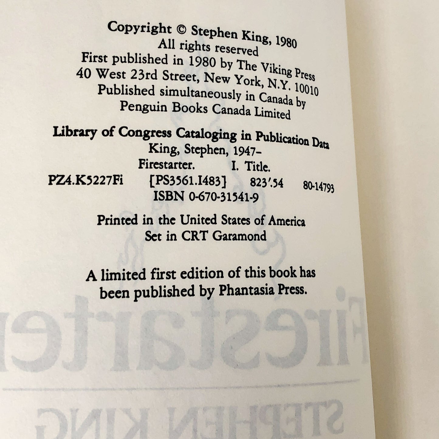 Firestarter by Stephen King [FIRST BOOK CLUB EDITION] 1980 • Full-Sized / Cloth-Bound