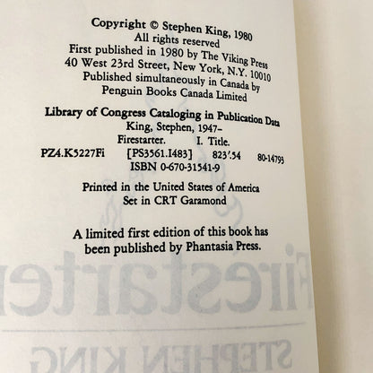 Firestarter by Stephen King [FIRST BOOK CLUB EDITION] 1980 • Full-Sized / Cloth-Bound