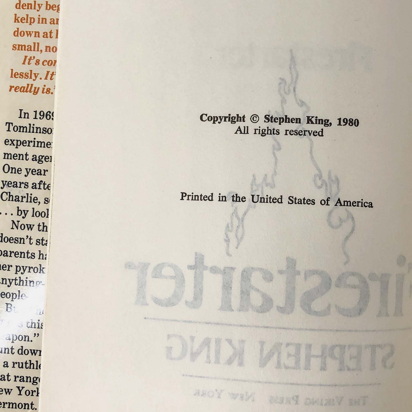 Firestarter by Stephen King [1980 HARDCOVER]