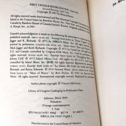 Fiskadoro by Denis Johnson [1986] FIRST PAPERBACK EDITION