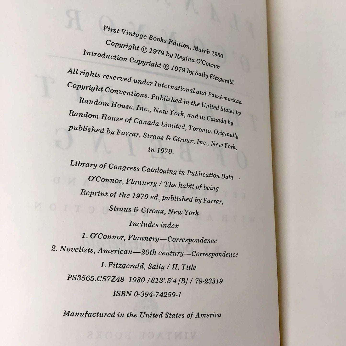 The Habit of Being: Letters of Flannery O'Connor [FIRST PAPERBACK PRINTING] 1980