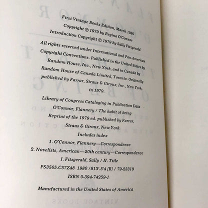The Habit of Being: Letters of Flannery O'Connor [FIRST PAPERBACK PRINTING] 1980