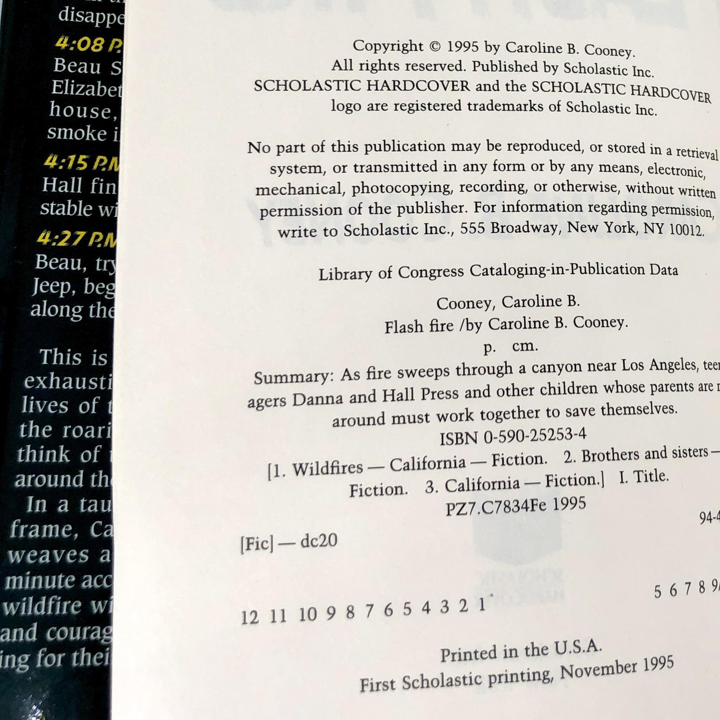 Flash Fire by Caroline B. Cooney [FIRST EDITION • FIRST PRINTING] 1995 • Scholastic