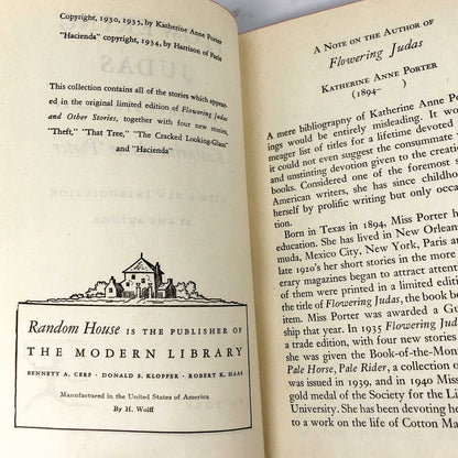 Flowering Judas & Other Stories by Katherine Anne Porter [1958 HARDCOVER] • The Modern Library