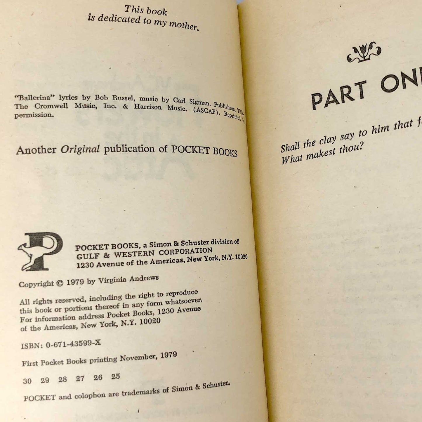 Flowers in the Attic by V.C. Andrews [FIRST PAPERBACK EDITION] 1979 • Pocket