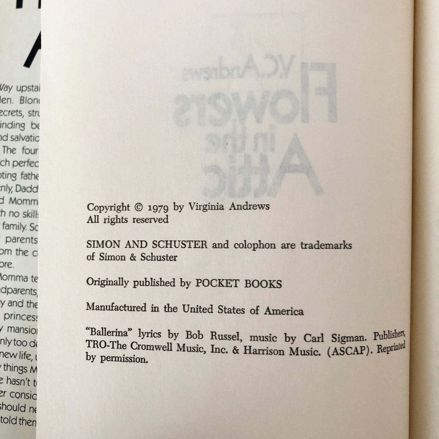 Flowers in the Attic by V.C. Andrews [BOOK CLUB EDITION / 1979]