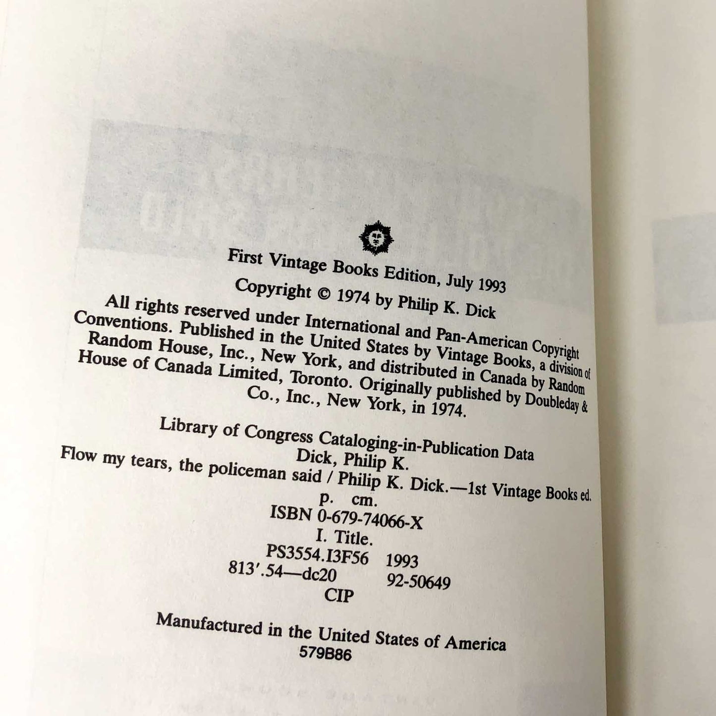 Flow My Tears, the Policeman Said by Philip K. Dick [TRADE PAPERBACK] 1993
