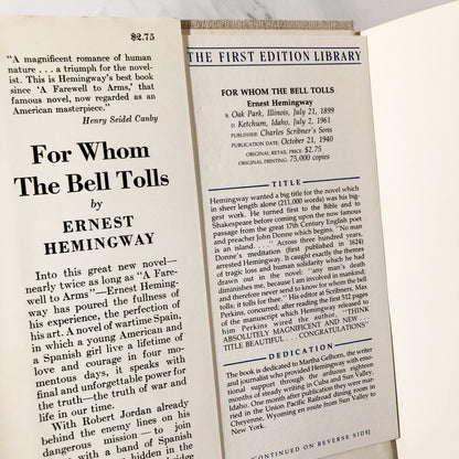 For Whom the Bell Tolls by Ernest Hemingway [FIRST EDITION FACSIMILE 1968] - Bookshop Apocalypse