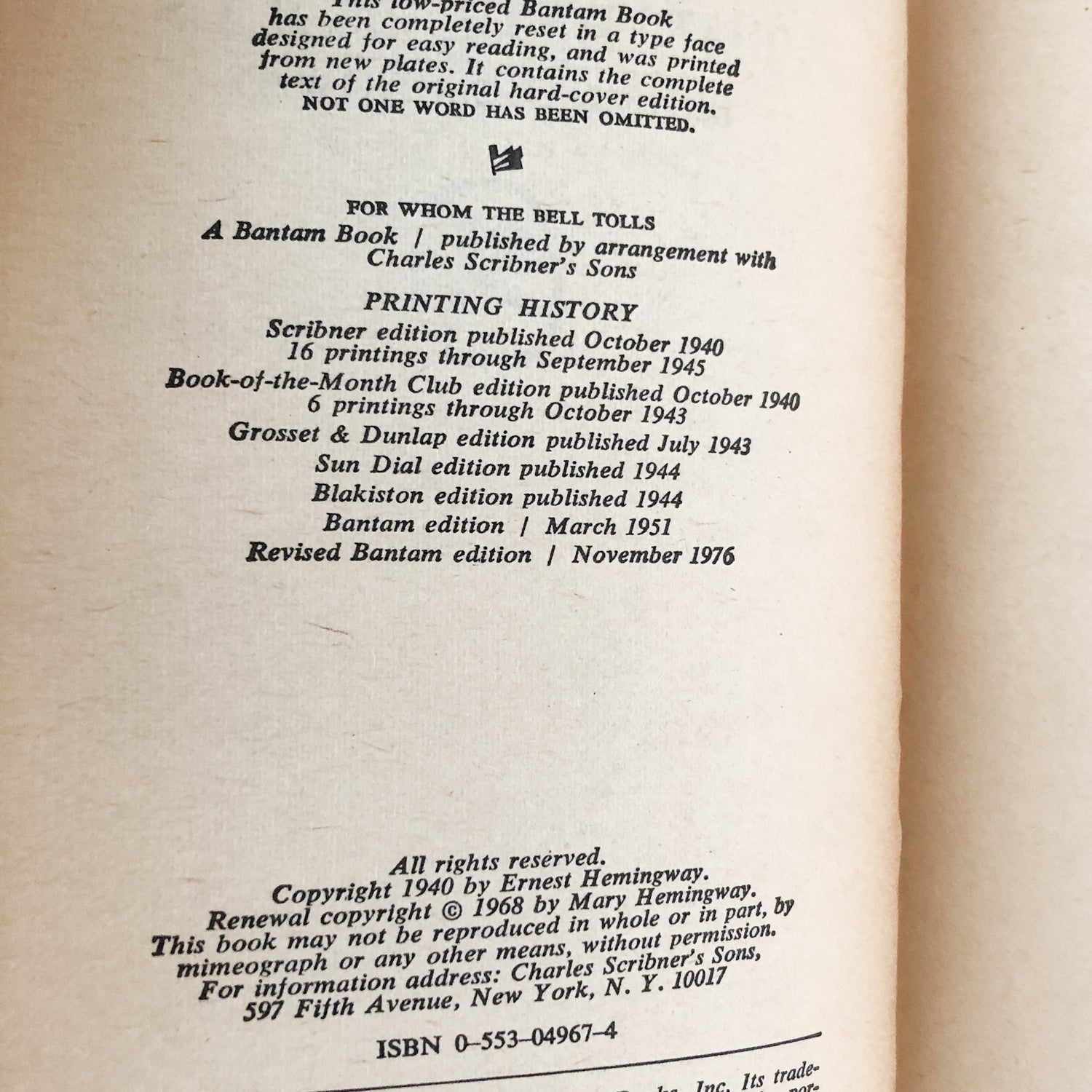 For Whom the Bell Tolls by Ernest Hemingway [1976 PAPERBACK] - Bookshop Apocalypse