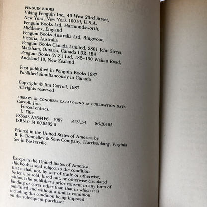 Forced Entries: The Downtown Diaries 1971-1973 by Jim Carroll [1987 TRADE PAPERBACK] - Bookshop Apocalypse